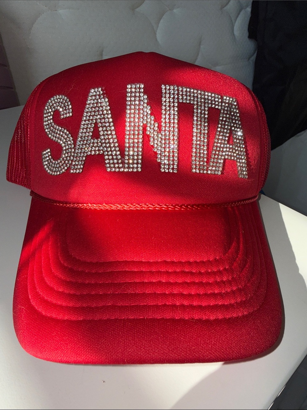 Red 'SANTA' Rhinestone Trucker Hat - Picture 4 of 5